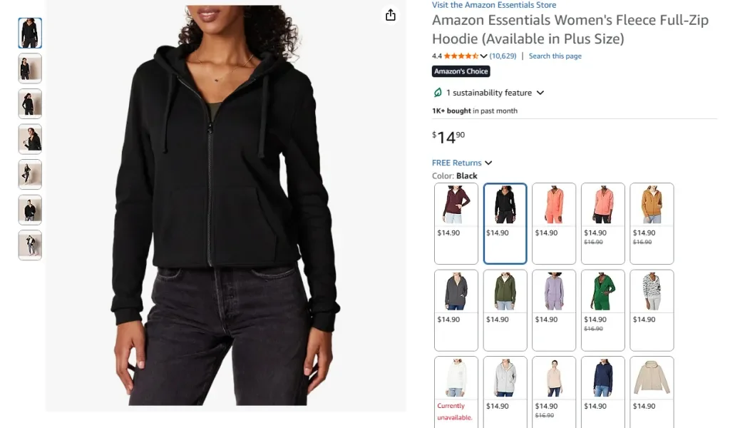 Sudadera con capucha y cremallera completa de polar para mujer de Amazon Essentials