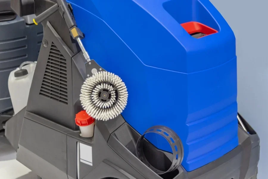 An extendable rod scrubber placed on a cleaning machine