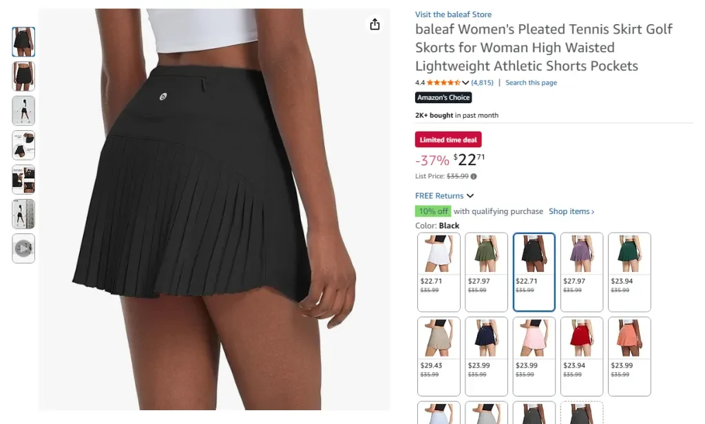 Falda pantalón de golf plisada con bolsillos para mujer de BALEAF