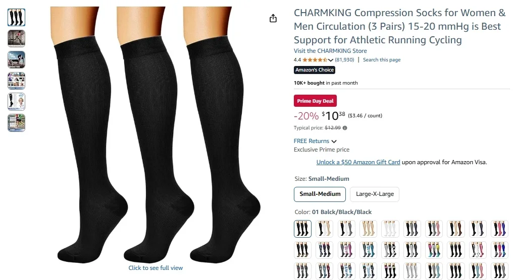 CHARMKING Compression Socks (3 Pairs) – 15-20 mmHg