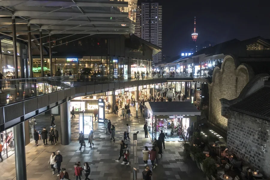 Chengdu, China - night view in chengdu.This is one of the busiest shopping streets in chengdu.Multi-brand retail stores are located here