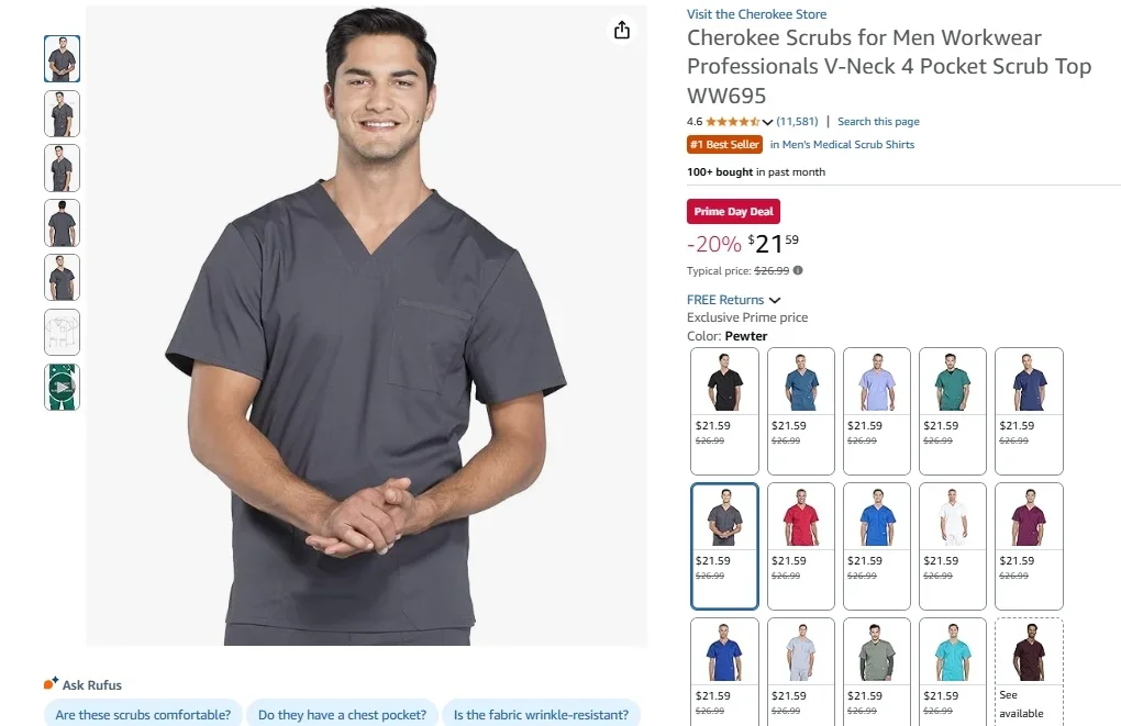Cherokee Scrubs for Men Workwear Professionals V-Neck 4 Pocket Scrub Top WW695