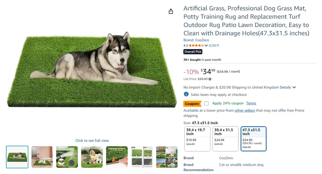 Tapete de césped artificial CooZero (47.3 x 31.5 cm)