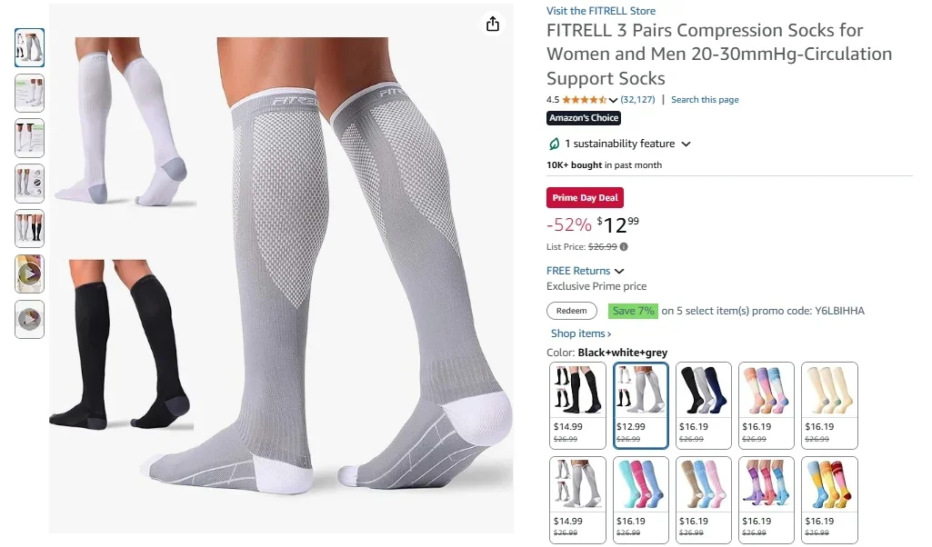 FITRELL 3 pares de calcetines de compresión para mujer y hombre (20-30 mmHg)