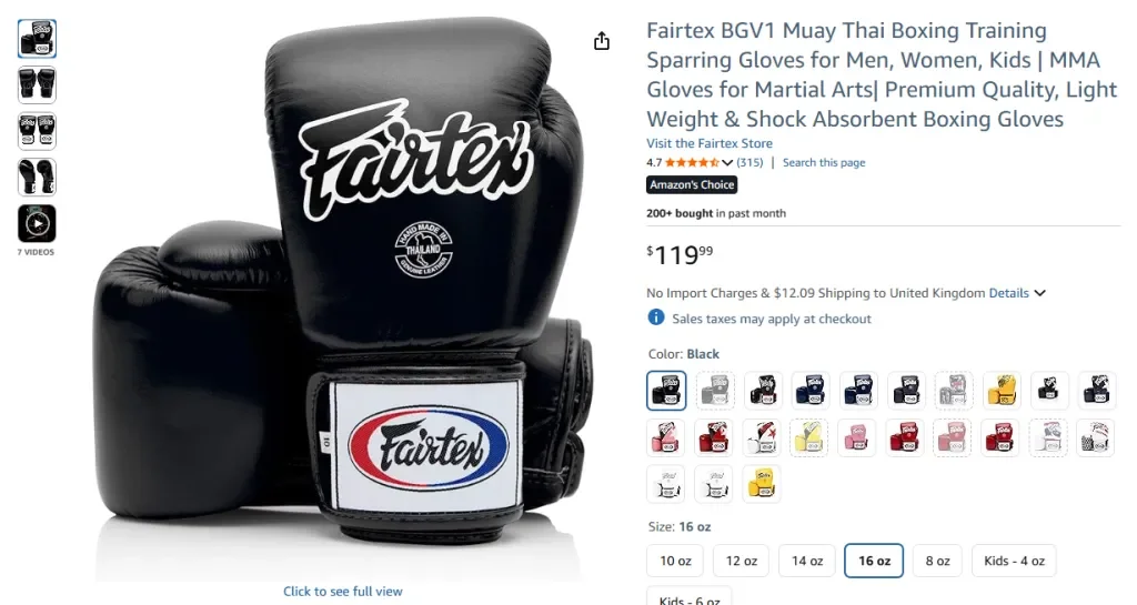 Guantes de entrenamiento de boxeo y muay thai Fairtex BGV1