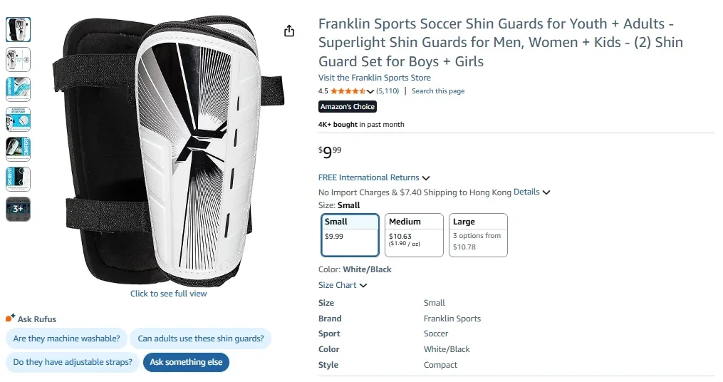 Espinilleras superligeras Franklin Sports