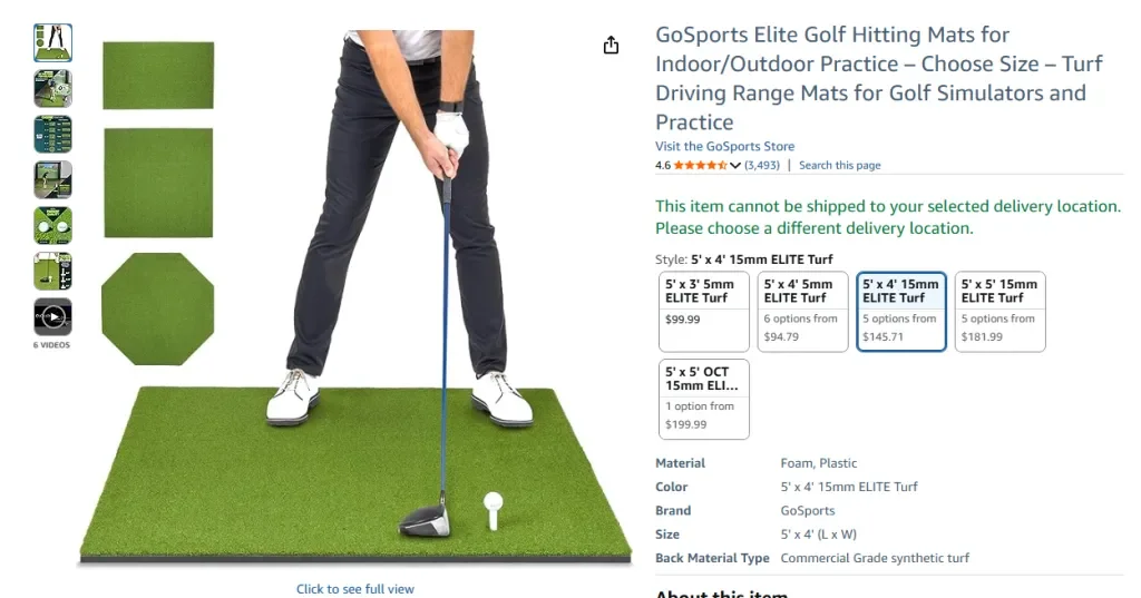 Tapete de golf GoSports Elite (5 m x 4 m, césped de 15 mm)