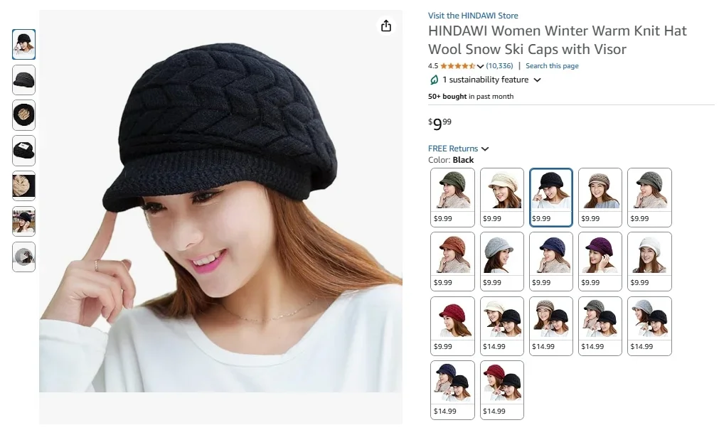 HINDAWI - Casquette gavroche d'hiver pour femme, chaude, en laine tricotée, avec visière