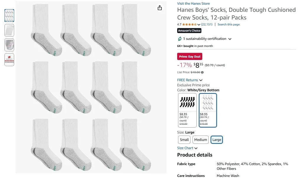 Calcetines Hanes para niño, con acolchado doble resistente, paquete de 12 pares