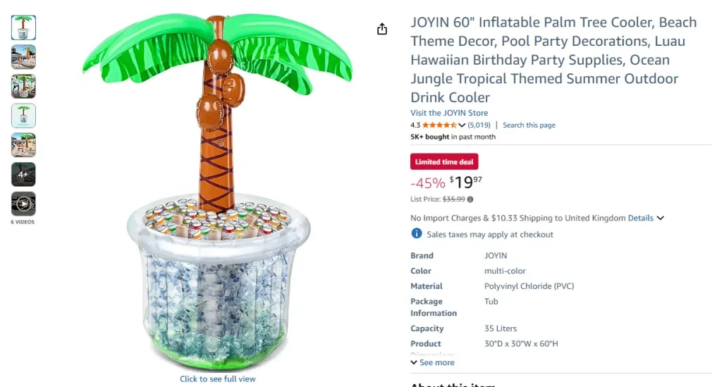 JOYIN 60 Aufblasbarer Palmenkühler