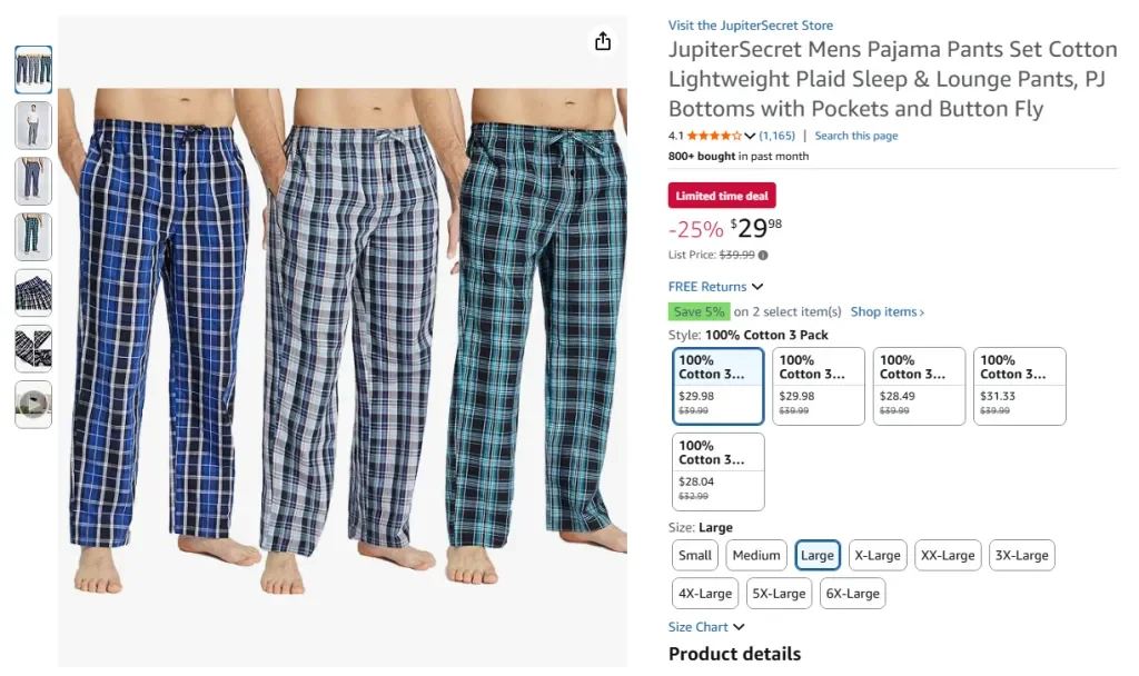 JupiterSecret Men's Pajama Pants Set Cotton Lightweight