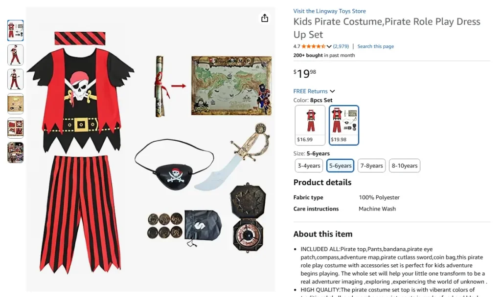 Kids Pirate Costume – Pirate Role Play Dress Up Set