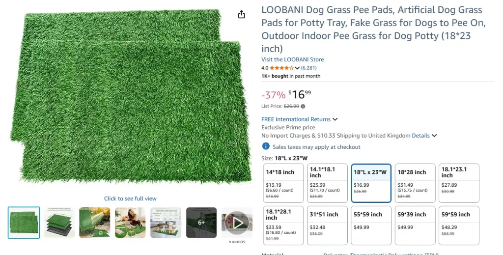 LOOBANI Almohadillas para orinar de césped para perros (18 x 23 pulgadas)