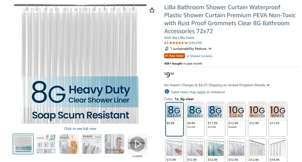 LiBa Bathroom Shower Curtain, Waterproof Plastic