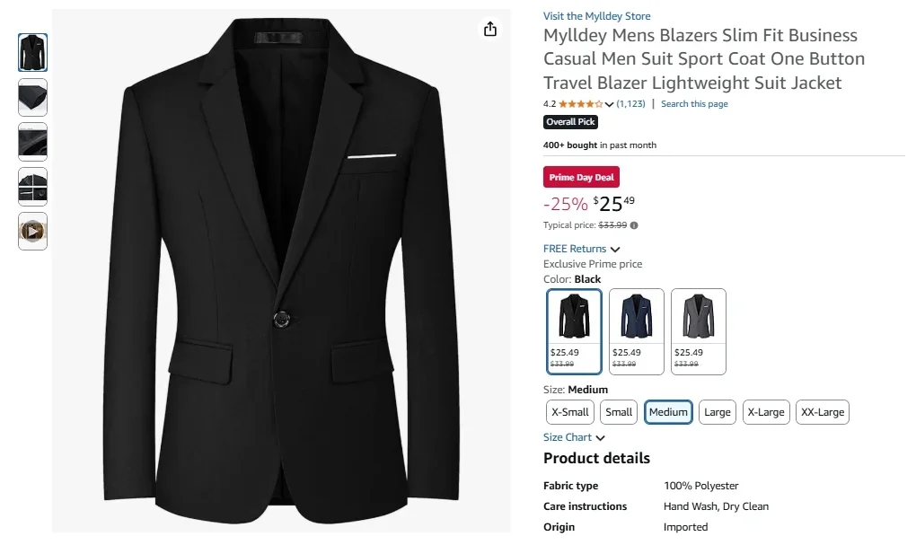 Mylldey Men's Blazers Slim Fit Business Casual Men Suit Sport Coat One Button Travel Blazer Lightweight Suit Jacket