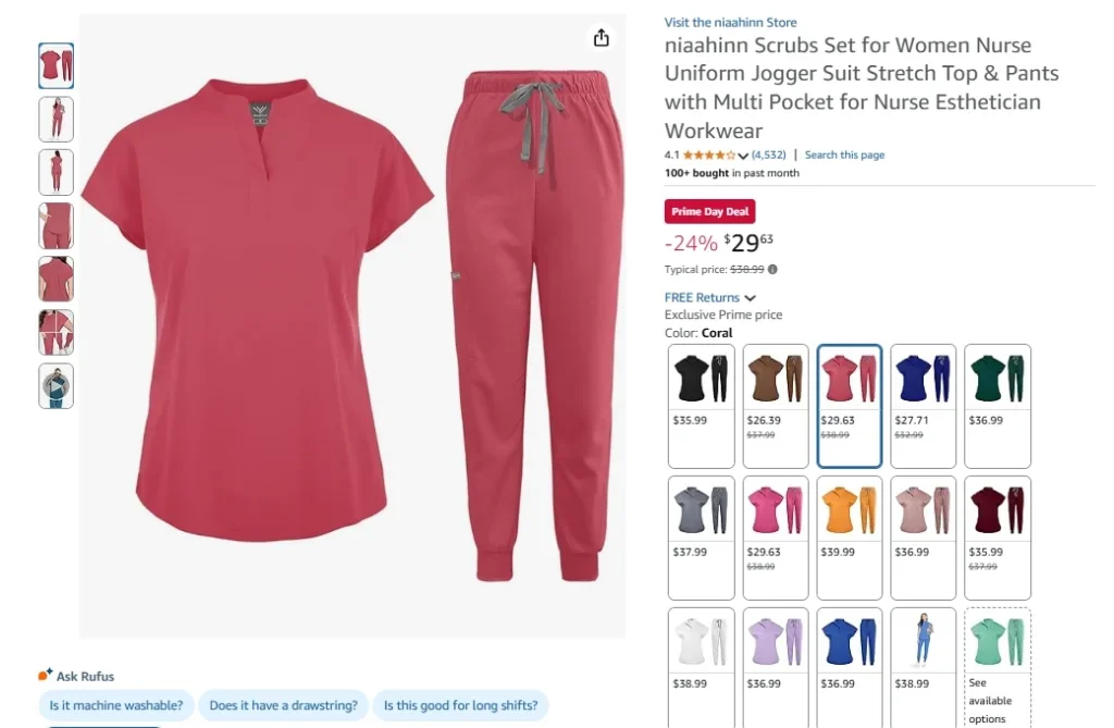 Niaahinn Scrubs Set for Women Nurse Uniform Jogger Suit Stretch Top & Pants with Multi Pocket