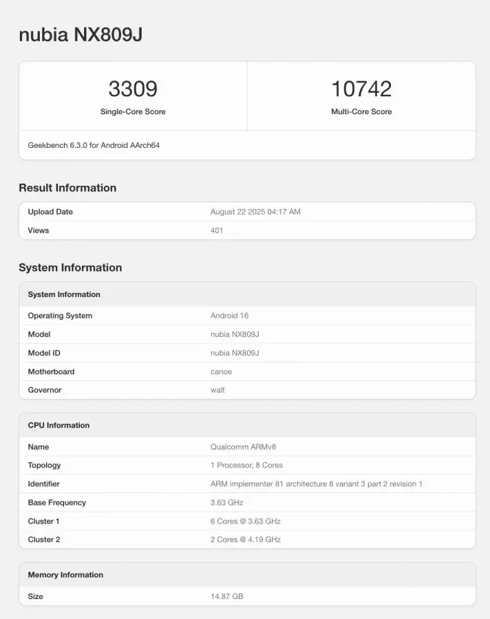 Nubia NX809J