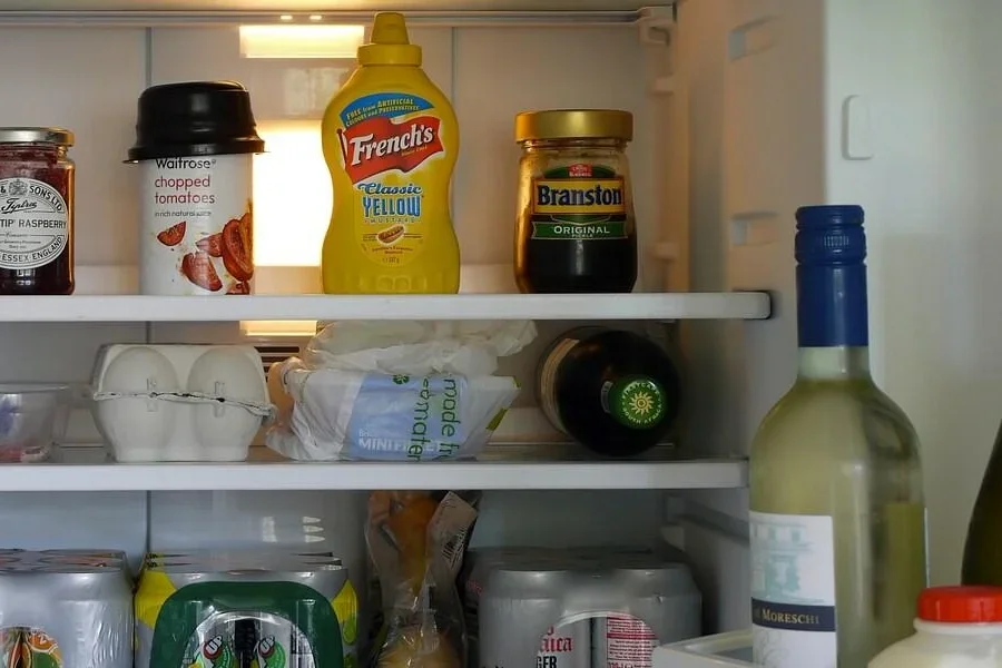 Open fridge with organized items