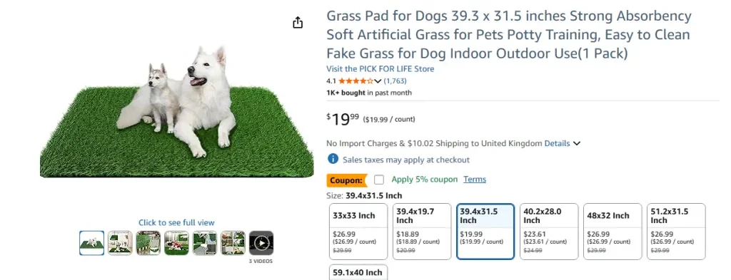 Almohadilla de césped artificial PICK FOR LIFE (39.3 x 31.5 pulgadas)