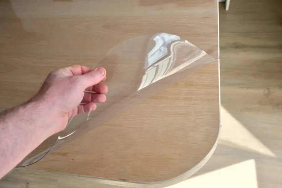 PVC film applied on a wooden table