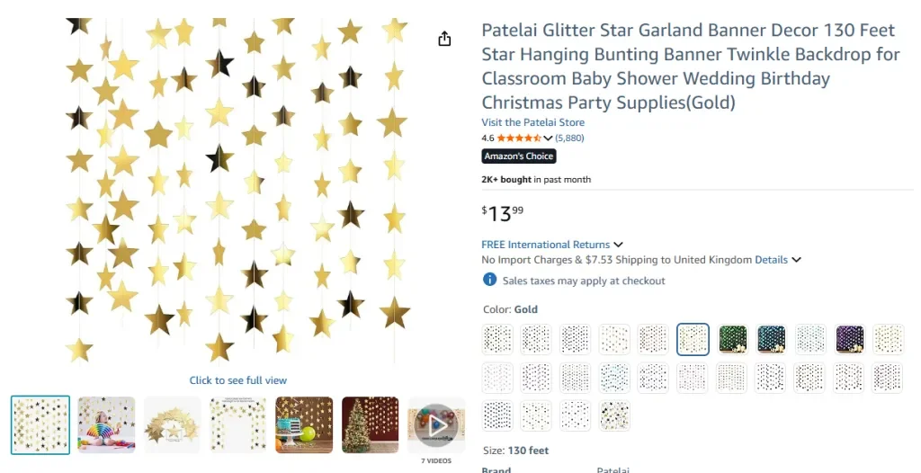 Patelai Glitzer-Stern-Girlande, Banner-Dekor, 130 m