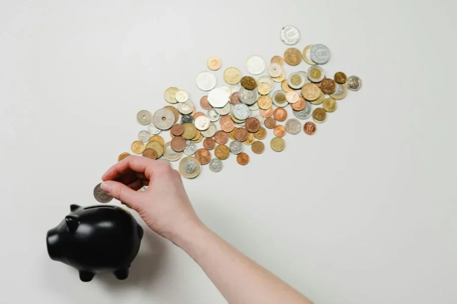 Person Putting Coin in a Piggy Bank