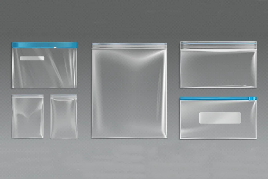 Plastic ziplock bags, empty zip pouches.