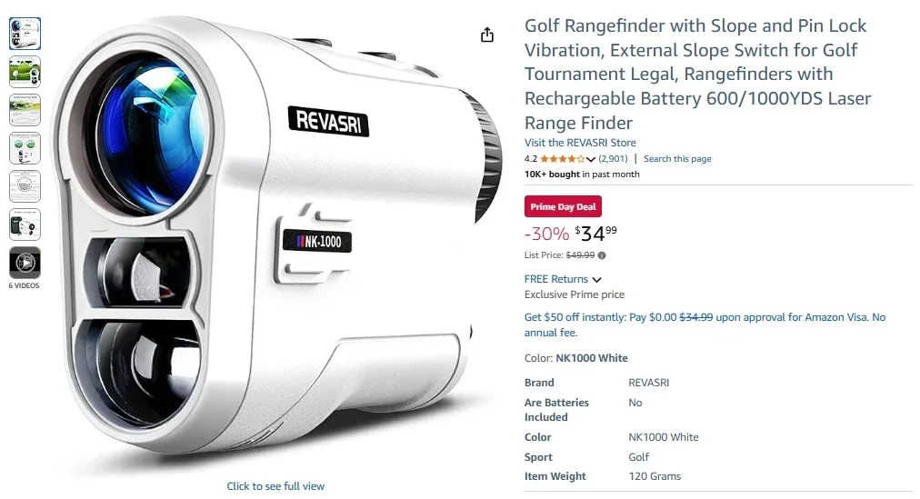 Telémetro de golf REVASRI, recargable con bloqueo de pendiente y bandera