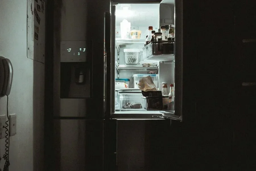 Refrigerator with an open door