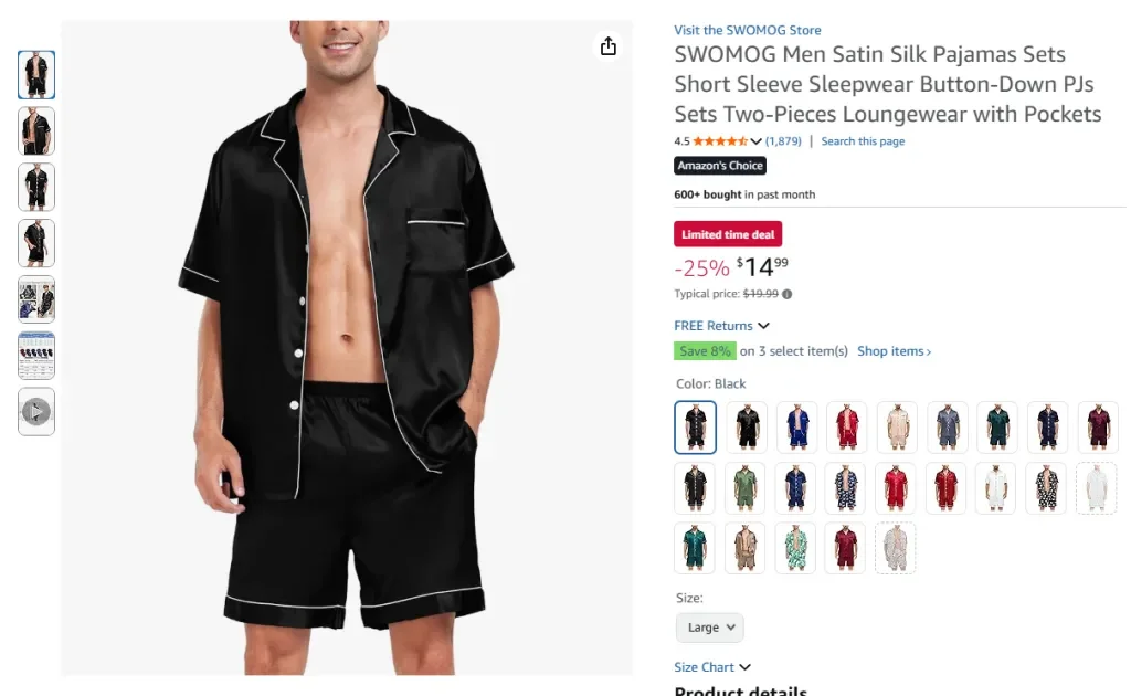 SWOMOG Men Satin Silk Pajamas Sets Short Sleeve PJs