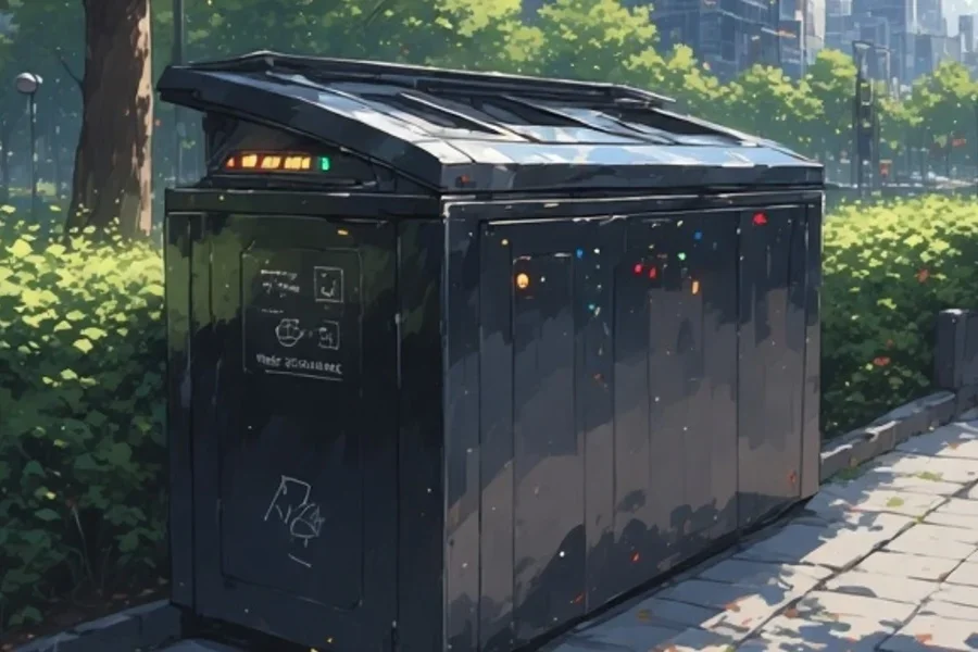 Smart garbage bin placed on a sidewalk