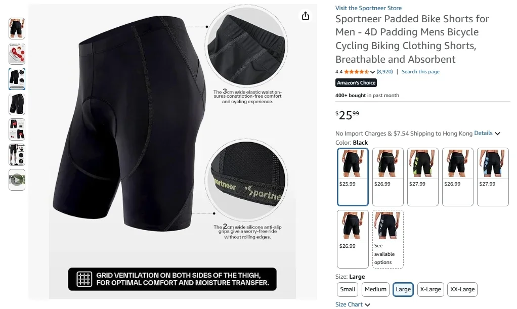 Sportneer Men's Padded Cycling Shorts