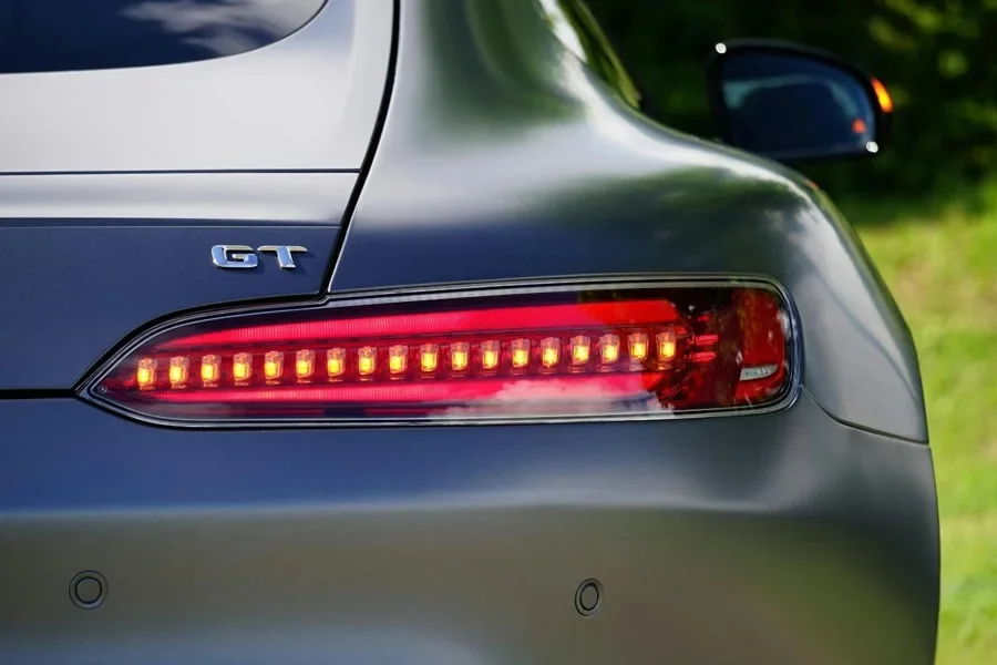 The tail light of a car