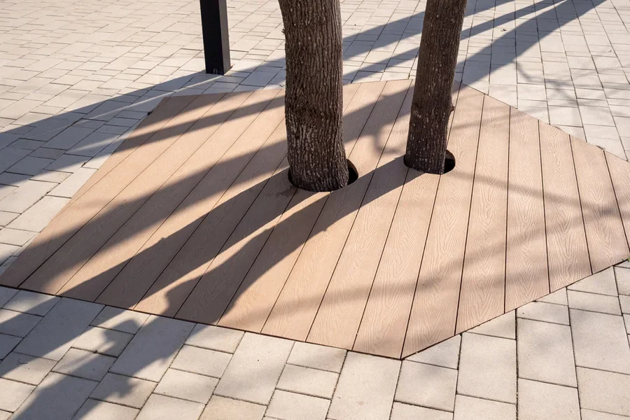 WPC sheets installed on the floor outdoor