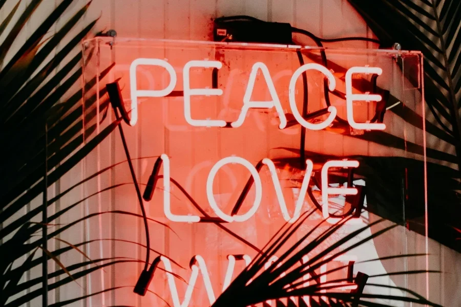 Wall with red neon sign