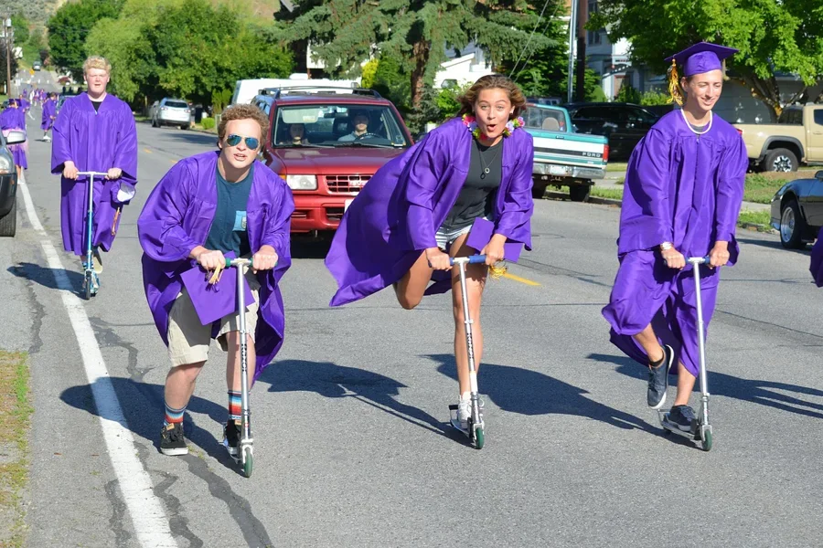 graduación, patinete, transporte, estudiante, graduado