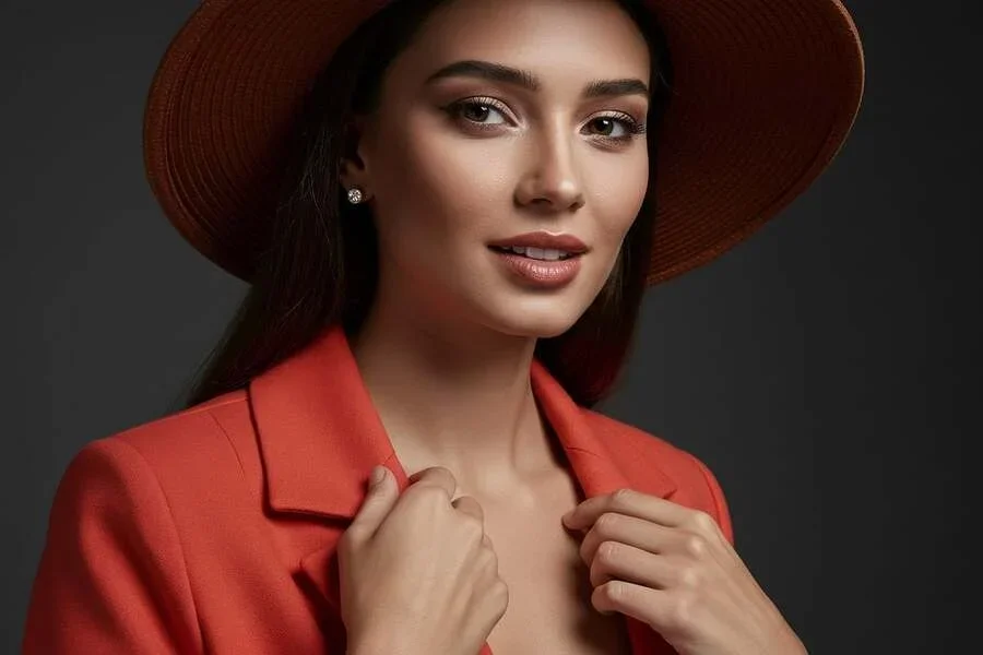 Una modelo con un blazer rojo