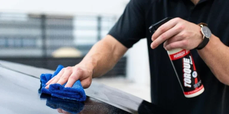 A person cleaning a car