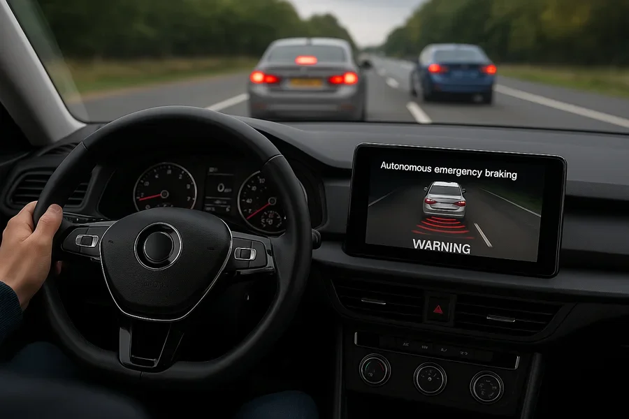 ADAS autonomous emergency braking (AEB) warning screen