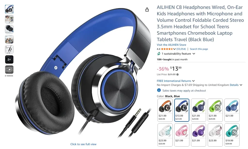 AILIHEN C8 wired on-ear kids headphones