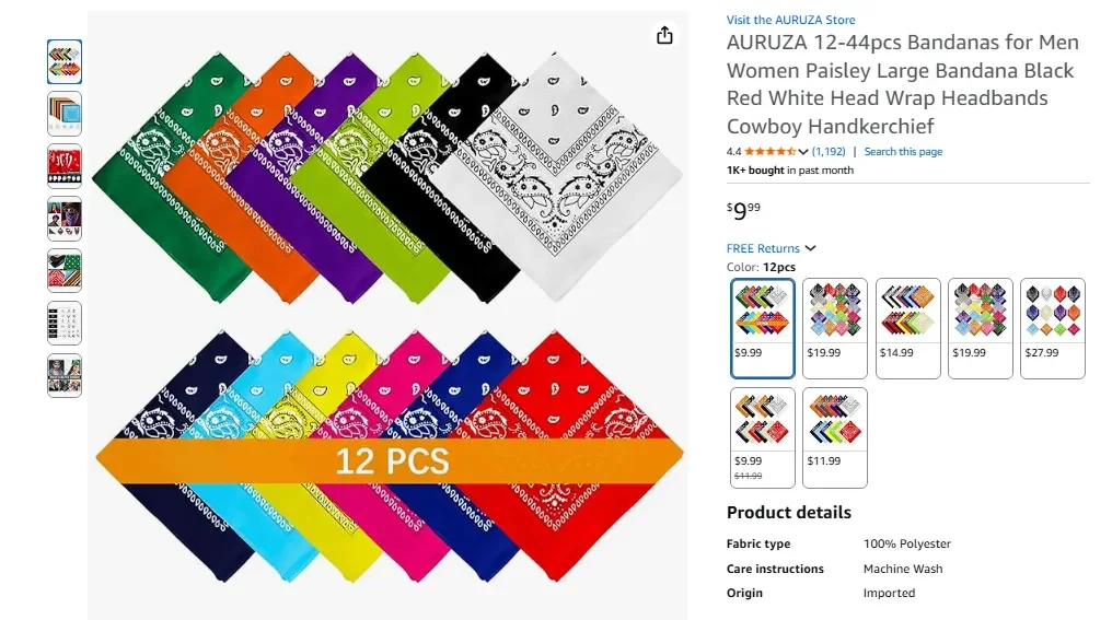 AURUZA 12 pañuelos de poliéster con estampado de cachemira