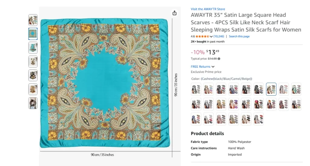 Pañuelos cuadrados grandes de satén AWAYTR de 35″