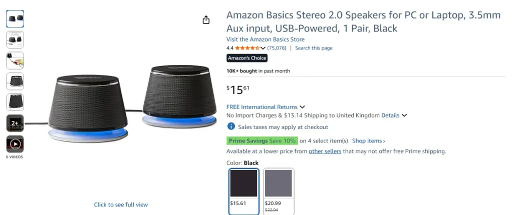 Amazon Basics Stereo 2.0-Lautsprecher für PC oder Laptop