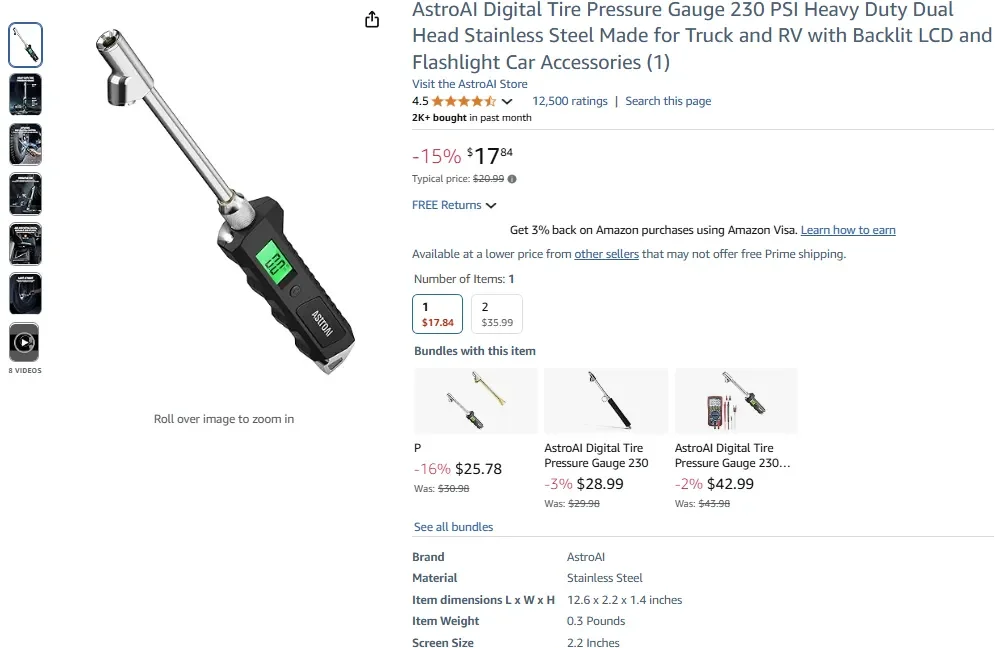 AstroAI Digital Tire Pressure Gauge, 230 PSI Heavy Duty