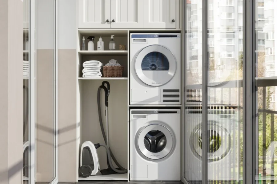 Balcony With Washing Machine, Dryer and Vacuum Cleaner