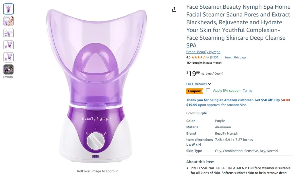 Vaporizador facial casero Beauty Nymph Spa