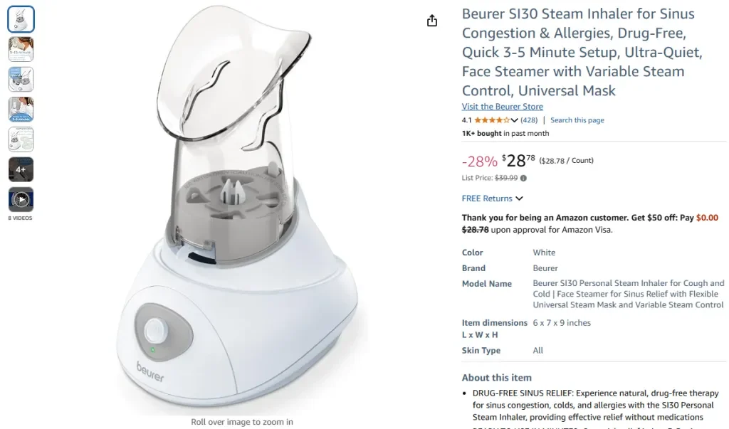 Inhalador de vapor Beurer SI30