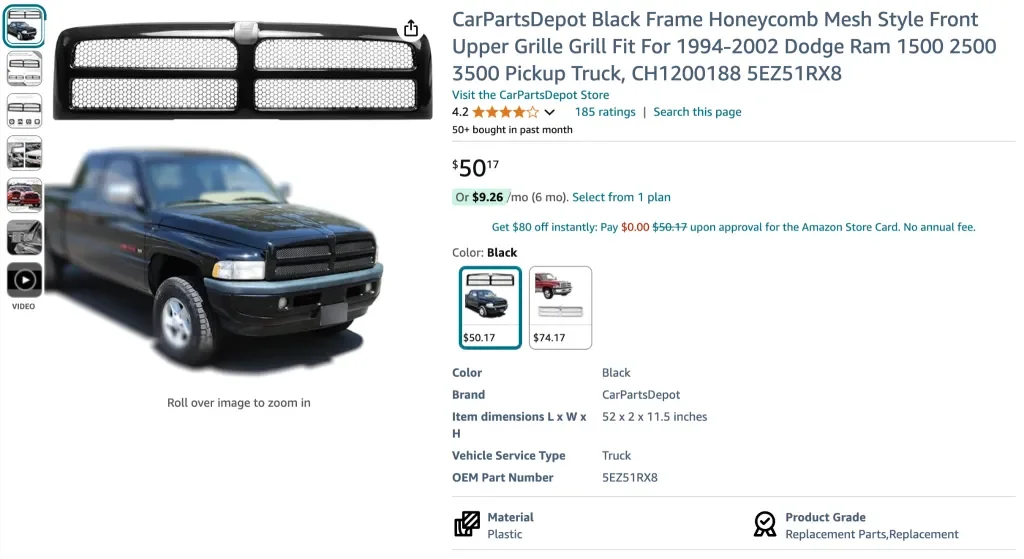 CarPartsDepot Kühlergrill im Wabengitter-Stil, schwarzer Rahmen