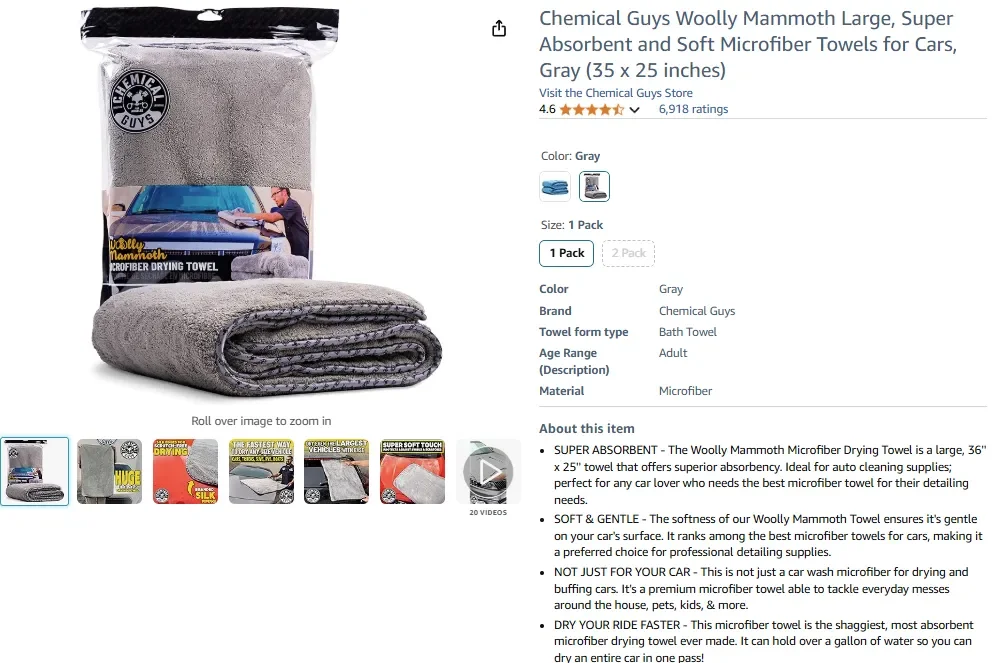 Chemical Guys Woolly Mammoth Towel