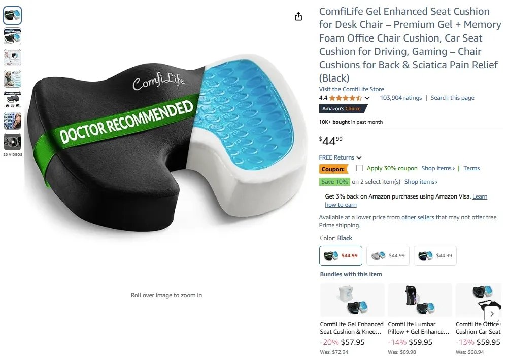 Coussin de siège amélioré en gel ComfiLife